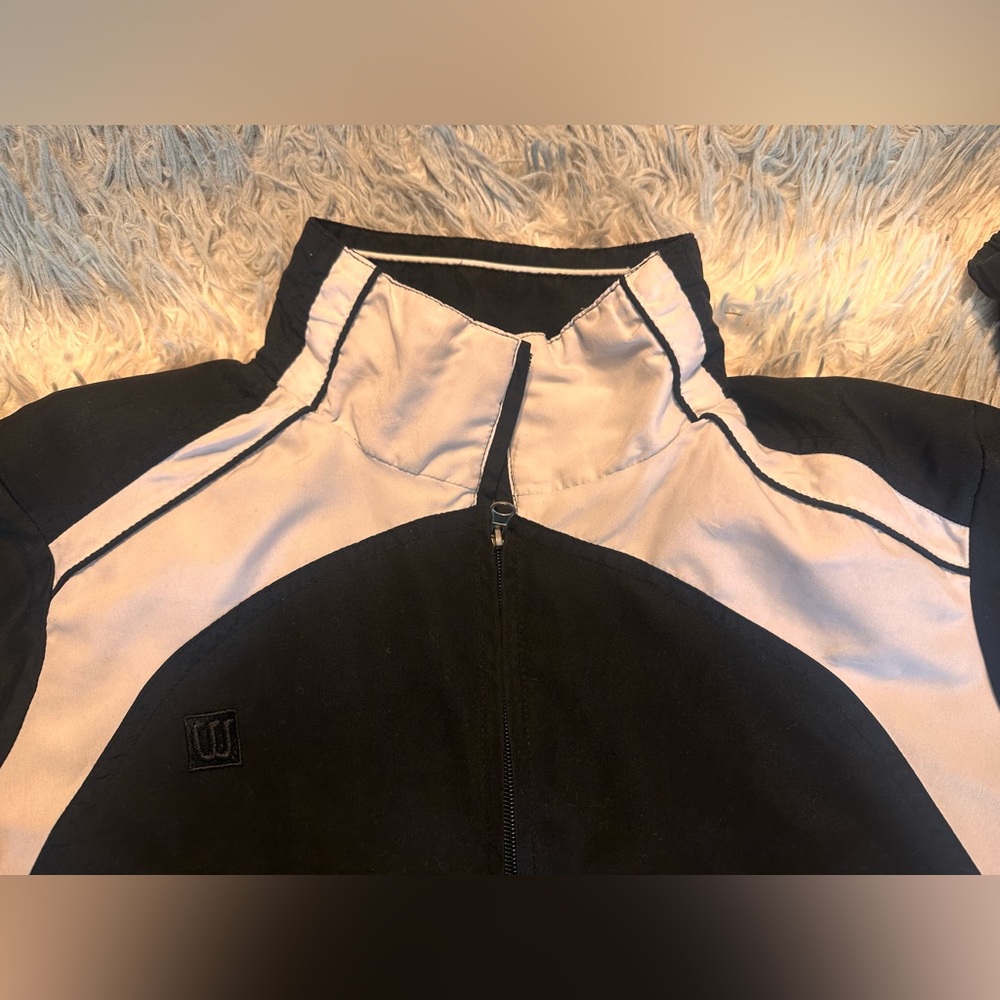 Wilson vintage,Tennis Windbreaker Jacket Women Size-M BlackWhite Stripe Zip Up - Picture 2 of 6